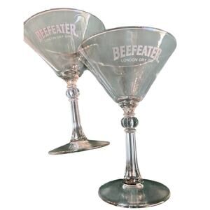 Vintage Beefeater London Dry Gin Martini Cocktail Glasses (2) Promo Barware